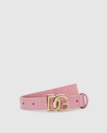 Детский розовый кожаный лакированный ремень