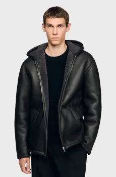 Мужская темно-серая кожаная куртка Серый XXL Sandro SHPBL01143_Charcoal Grey