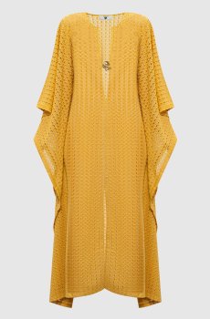Желтое ажурное платье с разрезом