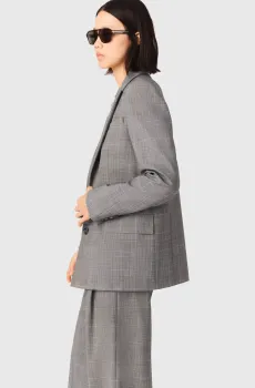 Женский серый шерстяной жакет в клетку Серый 40 MAJE MFPVE00758_Grey