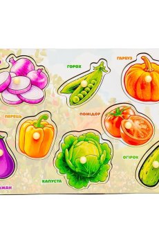 Деревянный сортер-вкладыш PuzzleOK Овощи, от 1.5 лет, 28*20*0.6 см (Puz-88740)