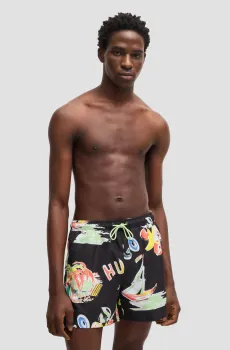Мужские черные шорты для плавания с узором Черный S HUGO 50510061;004