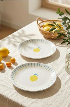 Керамічні тарілки з мотивом лимонів 2 pack - блакитний
