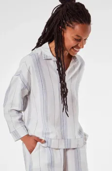 Женская белая льняная рубашка в полоску MAHINA Белый S Etam 6535002