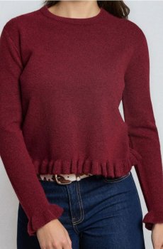 Светр з декоративними воланами та домішкою вовни - бордовий