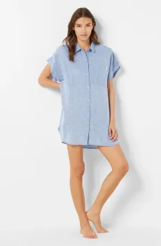 Женская голубая льняная ночная рубашка JUSTINE Голубой S Etam 6540681
