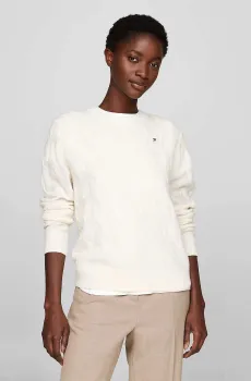 Женский белый шерстяной джемпер SOFT WOOL CABLE C-NK LS SWT Белый S Tommy Hilfiger WW0WW43586