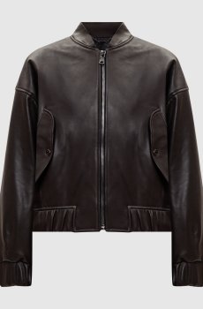 Коричневый кожаный бомбер