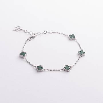 Серебряный браслет &quot;Клевер&quot; (малахит) 141843