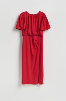 Reserved - Сукня міді зі зборками - червоний - 742HR-33X