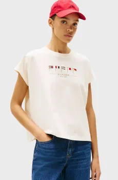 Женская белая футболка SAIL FLAGS Белый S Tommy Hilfiger WW0WW44574