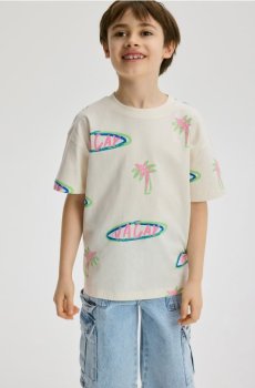 Reserved - Бавовняна футболка з принтом - кремовий - 968IS-01X