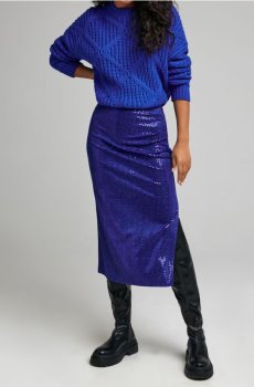 Мідіспідниця з паєтками та розрізом - індиго