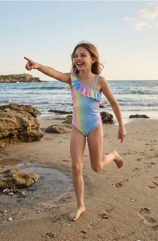 Цілісний купальник з мотивом русалки - різнобарвний