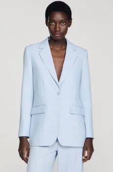 Женский голубой жакет в полоску Голубой 40 Sandro SFPVE01296_Sky Blue