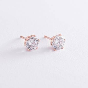 Серьги - пусеты в красном золоте (фианиты) с03343 Серьги - пусеты в красном золоте (фианиты) с03343