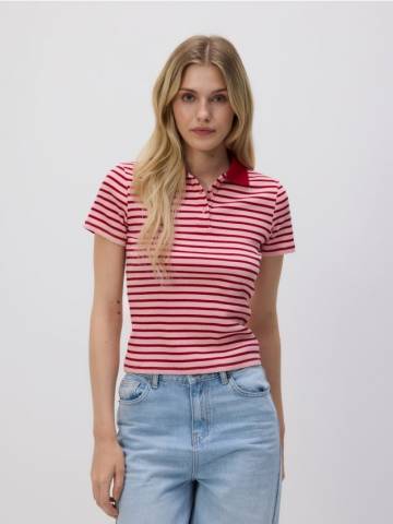 Reserved - Сорочка поло в смужку - пастельний рожевий - 425GA-03X