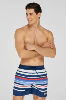 Мужские темно-синие плавательные шорты в полоску Синий S MARC&ANDRE MS21-03
