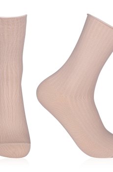 Женские носки AmiGA высокие, антистресс рубчик, молочные, размер 23-25