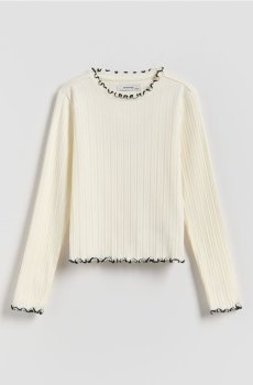 Reserved - Футболка з трикотажу в рубчик - кремовий - 784HT-01X