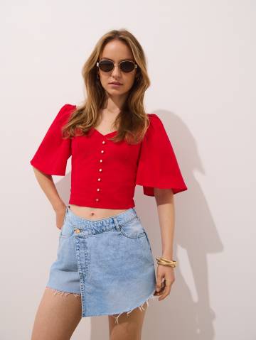 Mohito - Блузка з об’ємними рукавами - червоний - 38