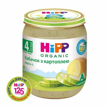 Детское овощное пюре HiPP Кабачок с картофелем, с 4 месяцев, 125 г Детское овощное пюре HiPP Кабачок с картофелем, с 4 месяцев, 125 г