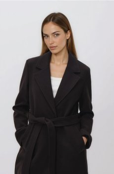 Reserved - Пальто з поясом - темно коричневий - 447IA-89X