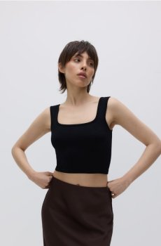 Reserved - Кроп топ на бретельках - чорний - 9976B-99X