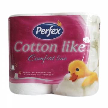 Туалетная бумага Boni Perfex Cotton Like белая, 3-слойная, 100 отрывов, 4 рулона