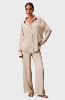 Женская бежевая пижама с узором (рубашка, брюки) SATIN AOP Бежевый L Calvin Klein LV00QS7574