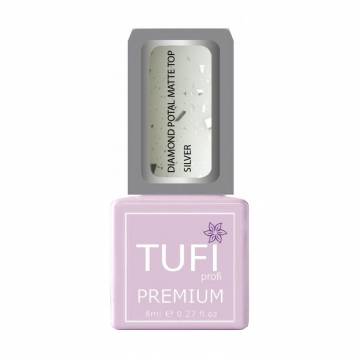 Матовый топ для гель-лака Tufi profi Premium Diamond Potal Matte Top с поталью и шиммером, Серебро, 8 мл Матовый топ для гель-лака Tufi profi Premium Diamond Potal Matte Top с поталью и шиммером, Серебро, 8 мл