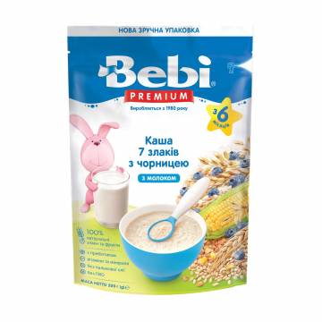 Детская молочная каша Bebi Premium 7 злаков с черникой, от 6 месяцев, 200 г Детская молочная каша Bebi Premium 7 злаков с черникой, от 6 месяцев, 200 г