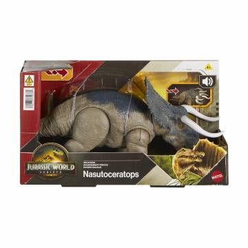 Фигурка динозавра Jurassic World Опасное рычание, со звуковыми эффектами, Nasutoceraptops, серый, от 4 лет (JGB87) Фигурка динозавра Jurassic World Опасное рычание, со звуковыми эффектами, Nasutoceraptops, серый, от 4 лет (JGB87)