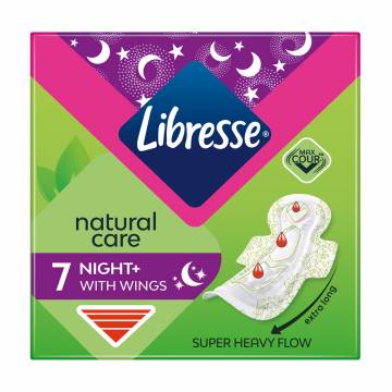 Гигиенические прокладки ночные Libresse Natural Care Night+ с крылышками, 7 шт Гигиенические прокладки ночные Libresse Natural Care Night+ с крылышками, 7 шт