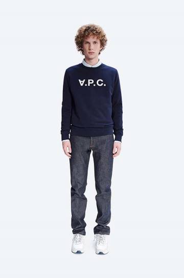 Хлопковая кофта A.P.C. Sweat Vpc мужская цвет синий с аппликацией COECQ.H27378-DARKNAVY Хлопковая кофта A.P.C. Sweat Vpc мужская цвет синий с аппликацией COECQ.H27378-DARKNAVY