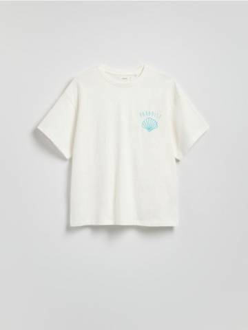 Reserved - Бавовняна футболка з принтом - кремовий - WR180-01X