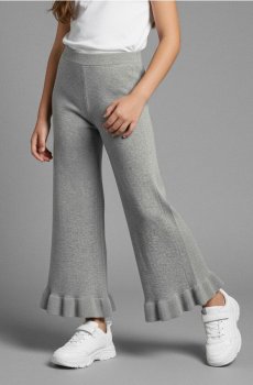 Вязані штани wide leg з декоративними воланами - сірий