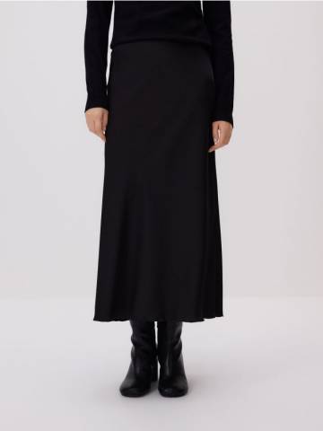 Reserved - Атласна спідниця міді - чорний - 074GG-99X
