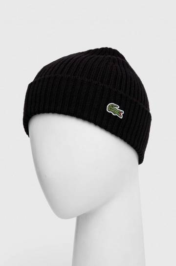 Шерстяная шапка Lacoste цвет чёрный шерсть