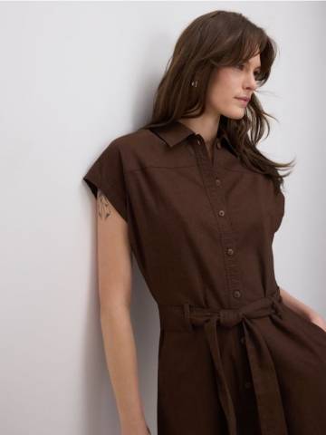 Reserved - Комбінезон з додаванням льону - темно коричневий - YT269-89X