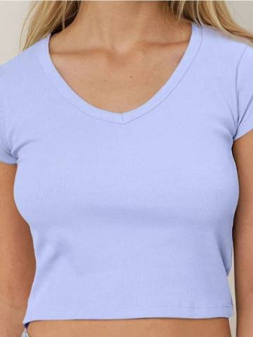 Футболка basic із трикотажу в рубчик - light blue Футболка basic із трикотажу в рубчик - light blue