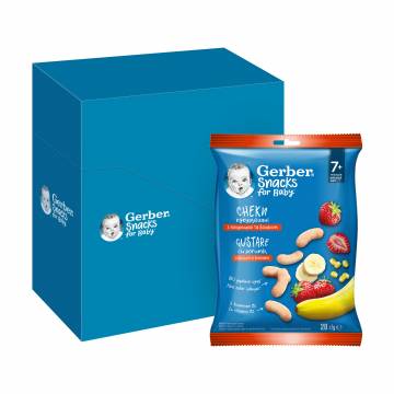 Кукурузные снеки Gerber с клубникой и бананом, от 7 месяцев, 7*28 г Кукурузные снеки Gerber с клубникой и бананом, от 7 месяцев, 7*28 г