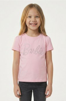 Бавовняна футболка з декоративними стразами Barbie - пастельний рожевий