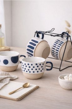 Набір чашок із підставкою 5 pack - темно-синій