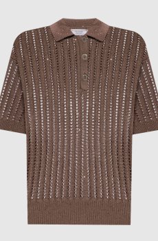 Коричневое ажурное поло с пайетками