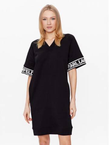 KARL LAGERFELD Трикотажна сукня Logo 225W1356 Чорний Relaxed Fit KARL LAGERFELD Трикотажна сукня Logo 225W1356 Чорний Relaxed Fit
