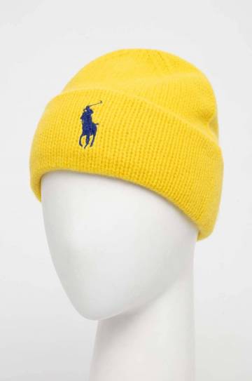 Шерстяная шапка Polo Ralph Lauren цвет жёлтый из толстого трикотажа шерсть Шерстяная шапка Polo Ralph Lauren цвет жёлтый из толстого трикотажа шерсть