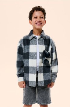 Куртка-сорочка у клітинку - кремовий