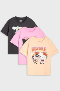 Бавовняні футболки з принтом 3 pack Hello Kitty and Friends x Powerpuff Girls - різнобарвний