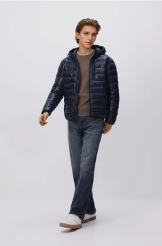 Reserved - Стьобана куртка з капюшоном - темно-синій - 232GU-59X